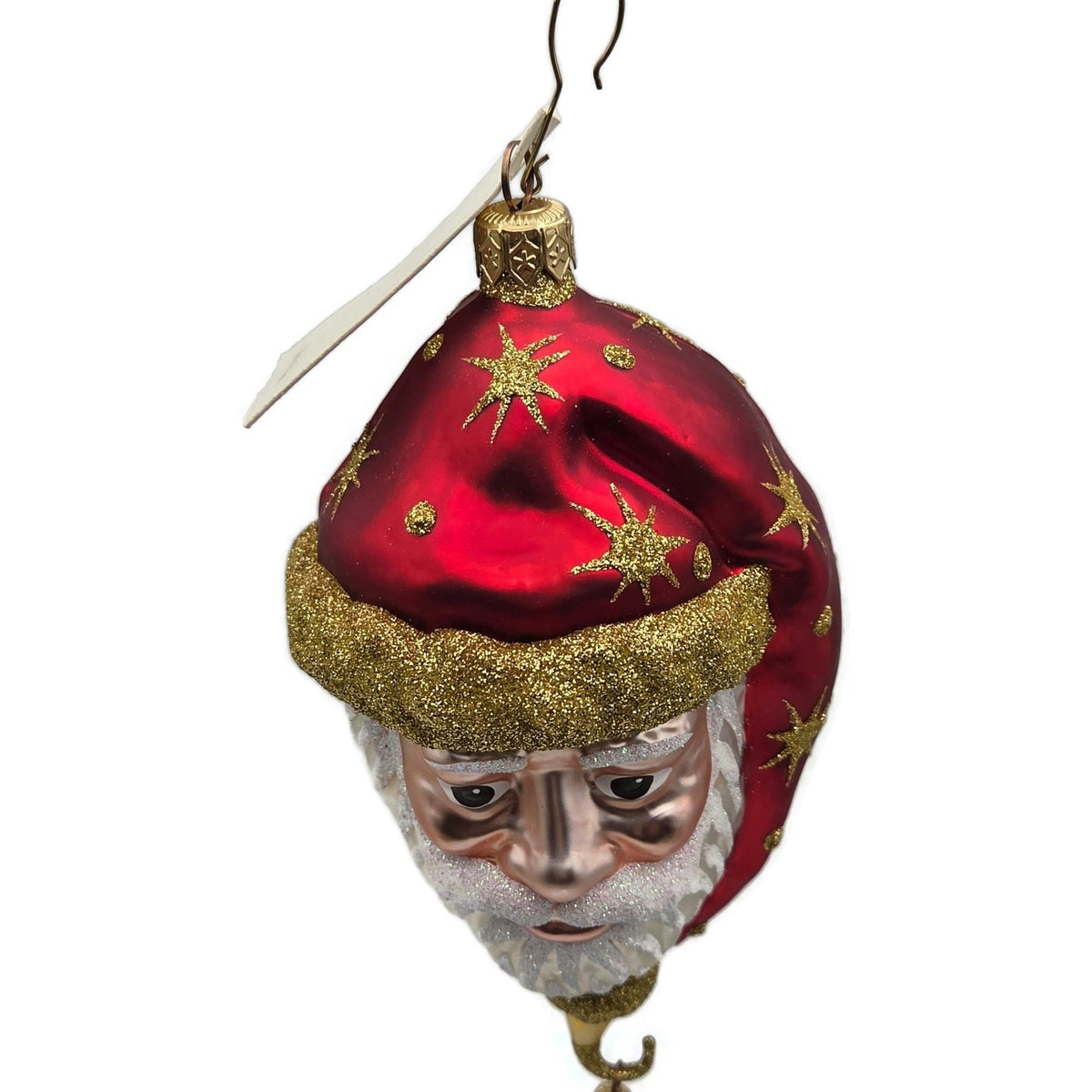 Patricia Breen Goodnight Santa Head Red Satin Gold Stars Christmas Ornament 97162