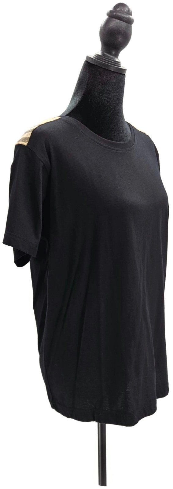 Burberry London Black Check Shoulder Trim Cotton T Shirt Women's Small NWT7