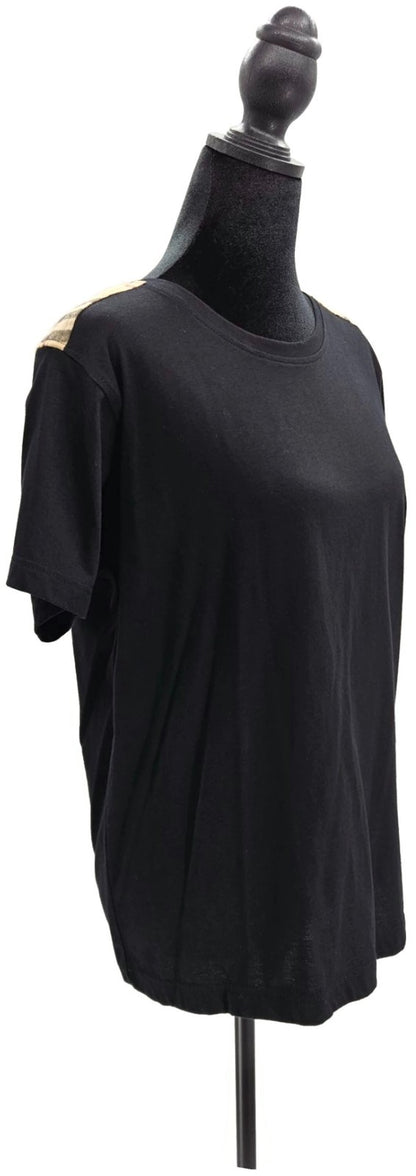 Burberry London Black Check Shoulder Trim Cotton T Shirt Women's Small NWT7