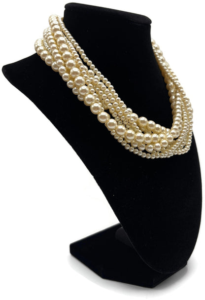 8 Strand Graduated Pearl Style Statement Collar Necklace Gold Tone Clasp1