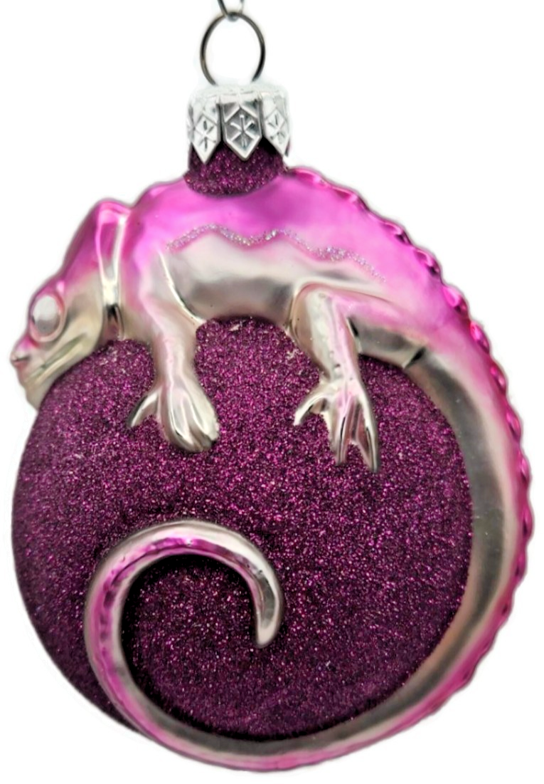 Patricia Breen Chameleon Fuchsia Glittered Christmas Ornament Milaegers 99040
