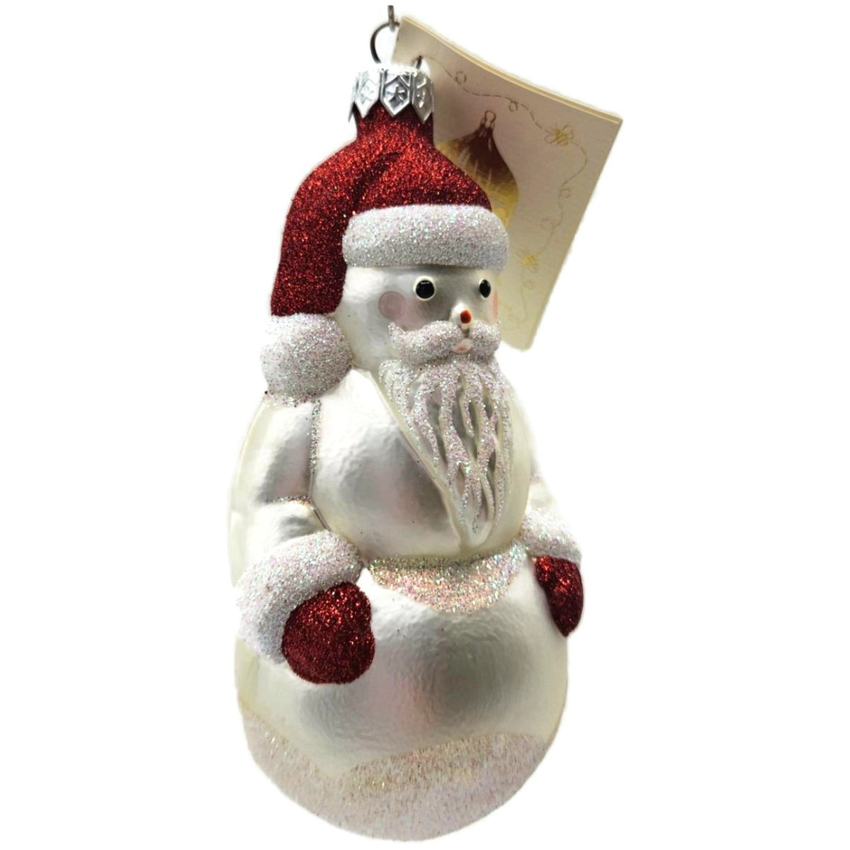 Patricia Breen Snowman Santa Matte Pearl White Red Glass Christmas Ornament 97451
