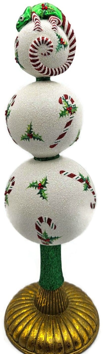 Patricia Breen Chameleon Finial Candy Canes Pearl Christmas Tree Topper 23590
