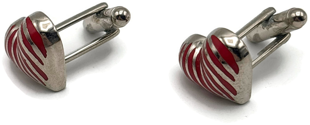 Paul Smith Heart Stripe Red Enamel Silver Tone Cufflinks Men's Signed2