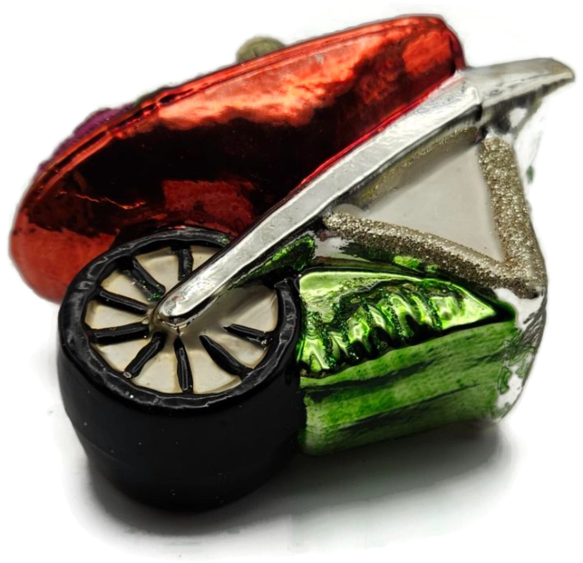 Floral Wheelbarrow Garden Flowers Blown Glass Christmas Holiday Tree Ornament2