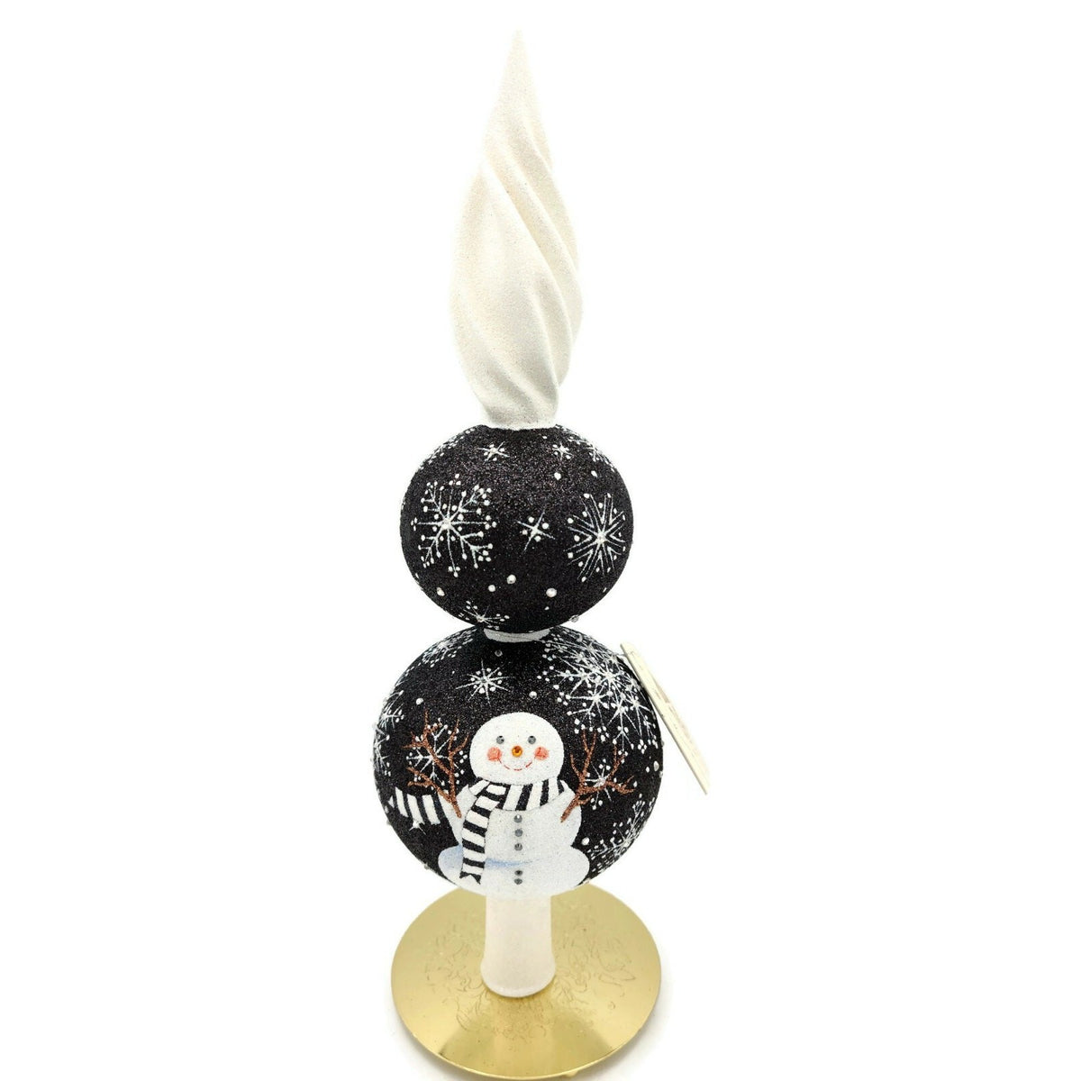Patricia Breen Snowman Finial Black Snowflakes Stripe Christmas Tree Topper 95810