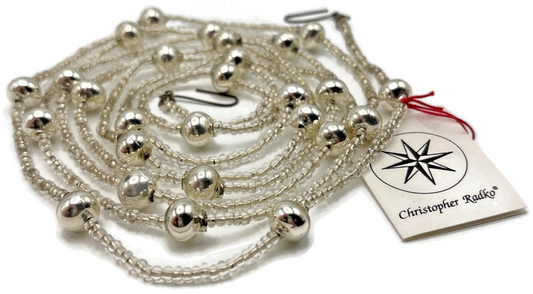 Christopher Radko Vintage Silver Mercury Glass Beaded Christmas Garland 70" Tag0