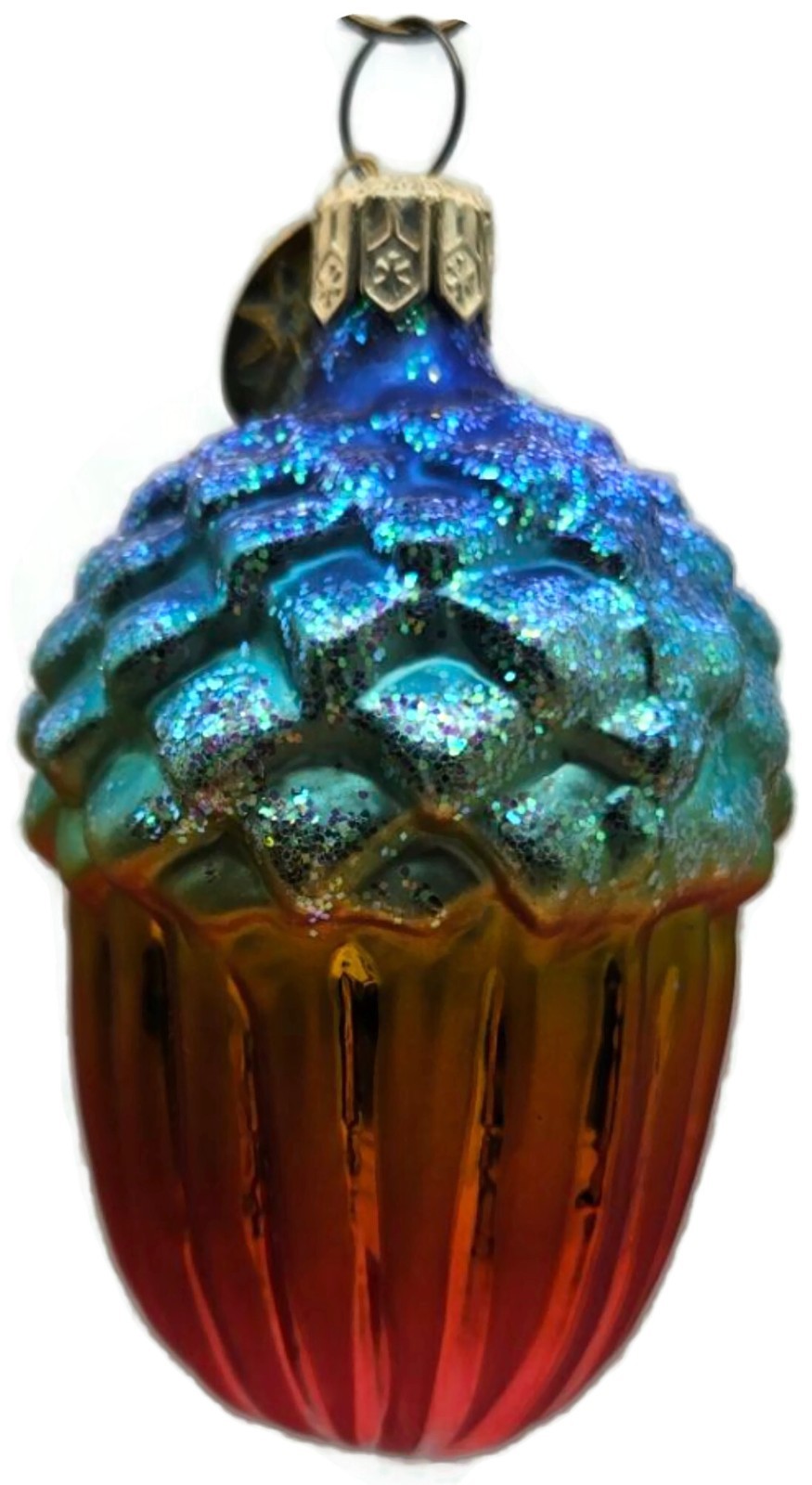 Christopher Radko Winter Acorn Blue Orange Ribbed Christmas Holiday Ornament5