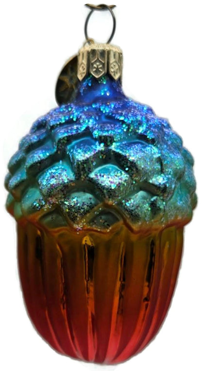 Christopher Radko Winter Acorn Blue Orange Ribbed Christmas Holiday Ornament5
