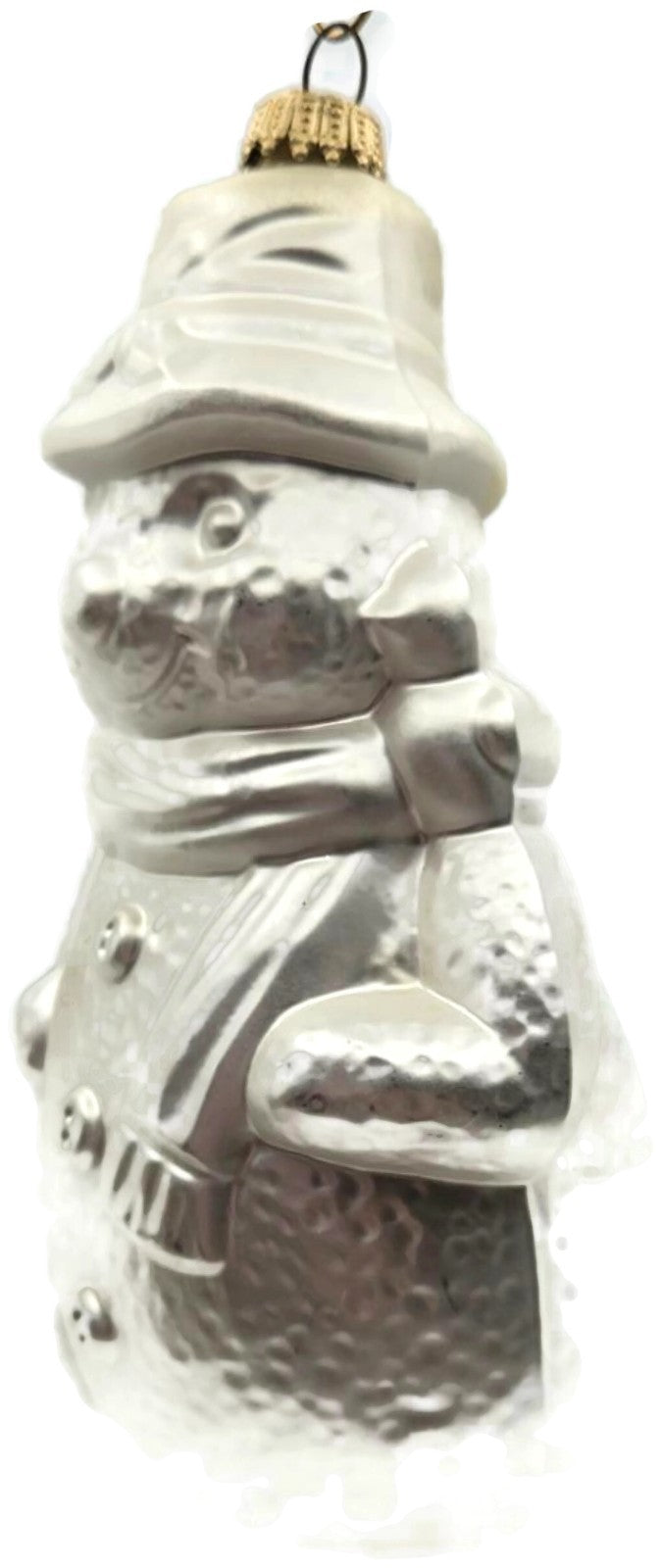 Silver Snowman With Broom Figural Glass Christmas Ornament 6.254