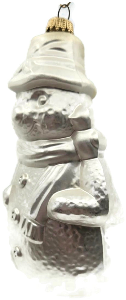 Silver Snowman With Broom Figural Glass Christmas Ornament 6.254