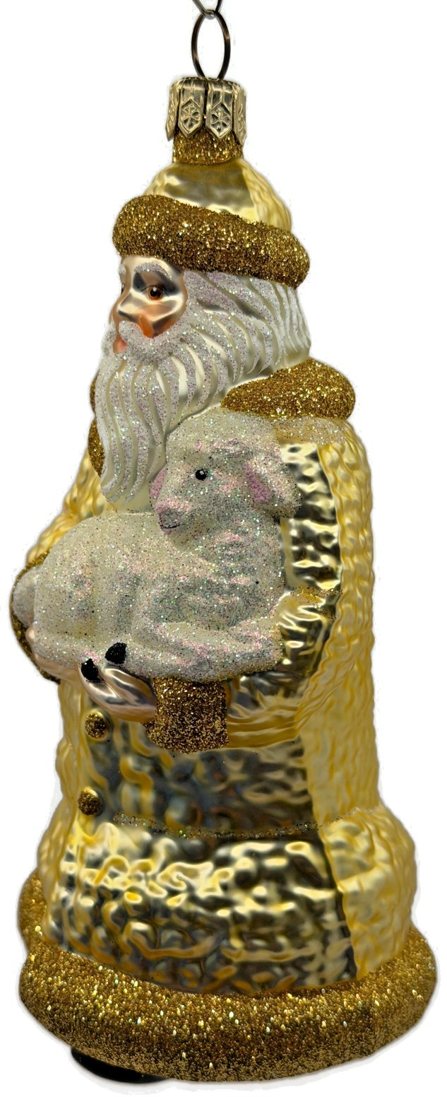 Patricia Breen Lost And Found Gold Santa Lamb Glass Christmas Tree Ornament 20222