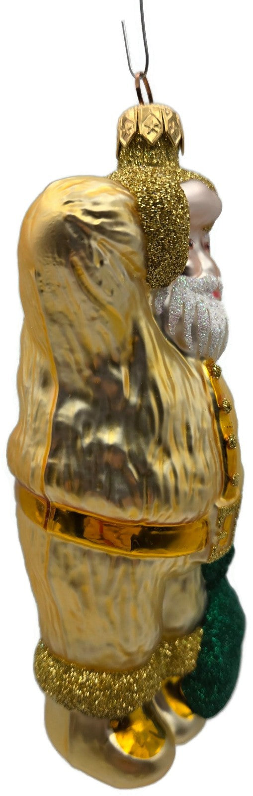 Patricia Breen A Santa for Thomas Gold Green Bag Glass Christmas Ornament 97413