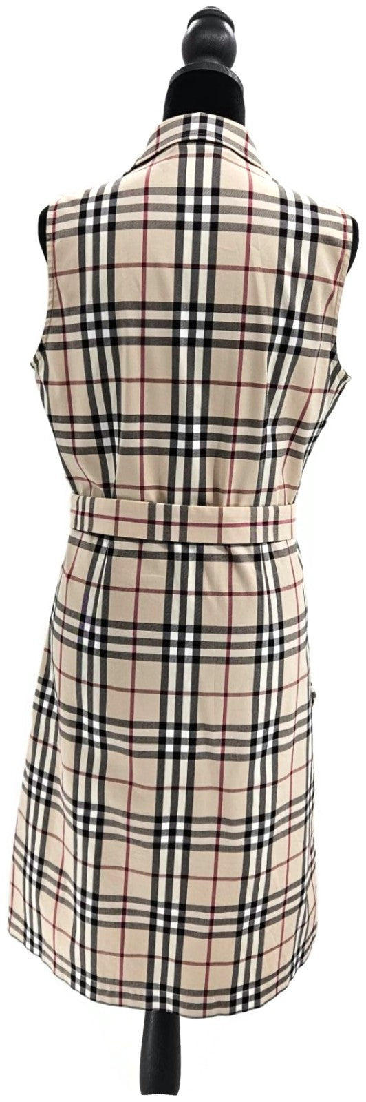 Burberry London Check  Button Up Midi Dress Beige Belted Sleeveless Women Size 84