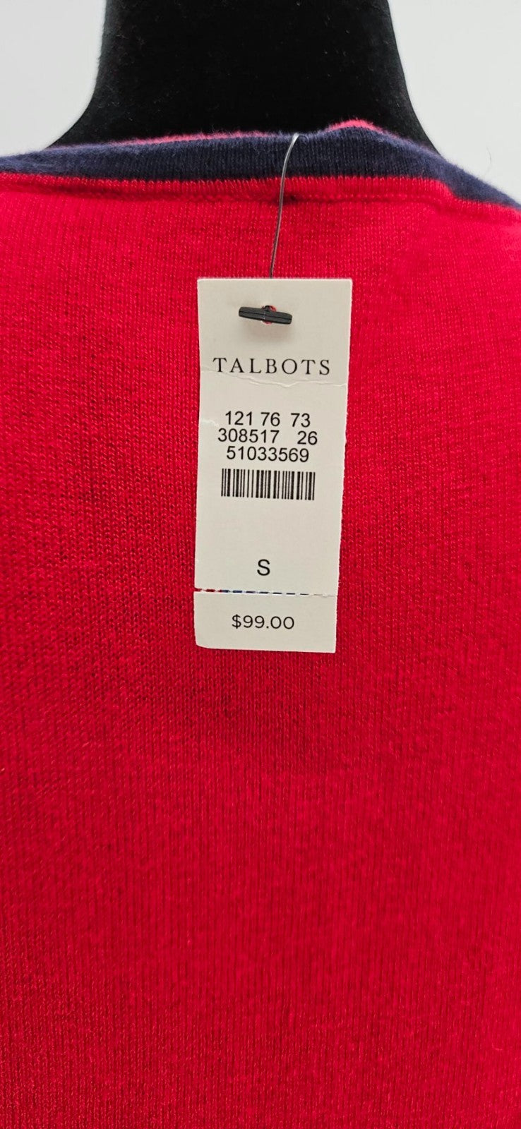 Talbots Women's Red Navy Bow Pearl Button Cashmere Blend Cardigan Sweater S NWT9