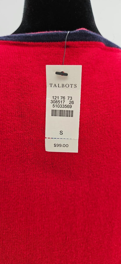 Talbots Women's Red Navy Bow Pearl Button Cashmere Blend Cardigan Sweater S NWT9