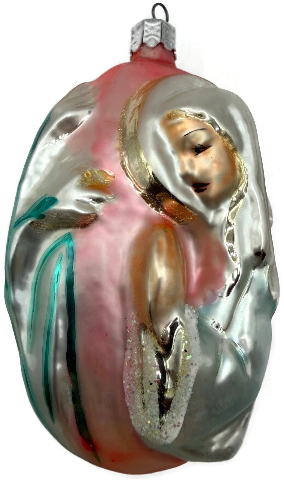 Christopher Radko 1992 Virgin Mary Signed Pink Silver Glass Ornament 92 046 04