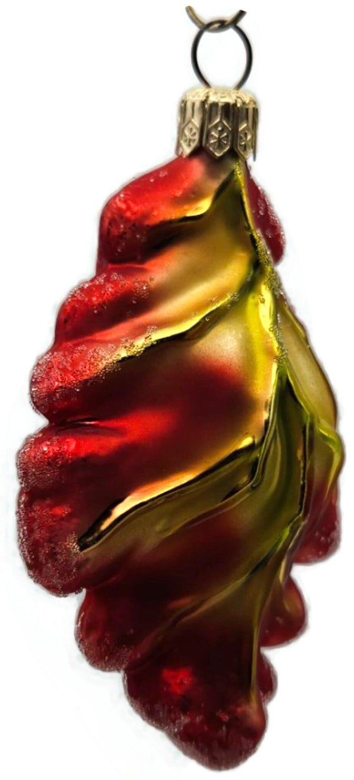 Christopher Radko Mini Oak Frost Red Leaf Glass Christmas Tree Ornament 98-164-05