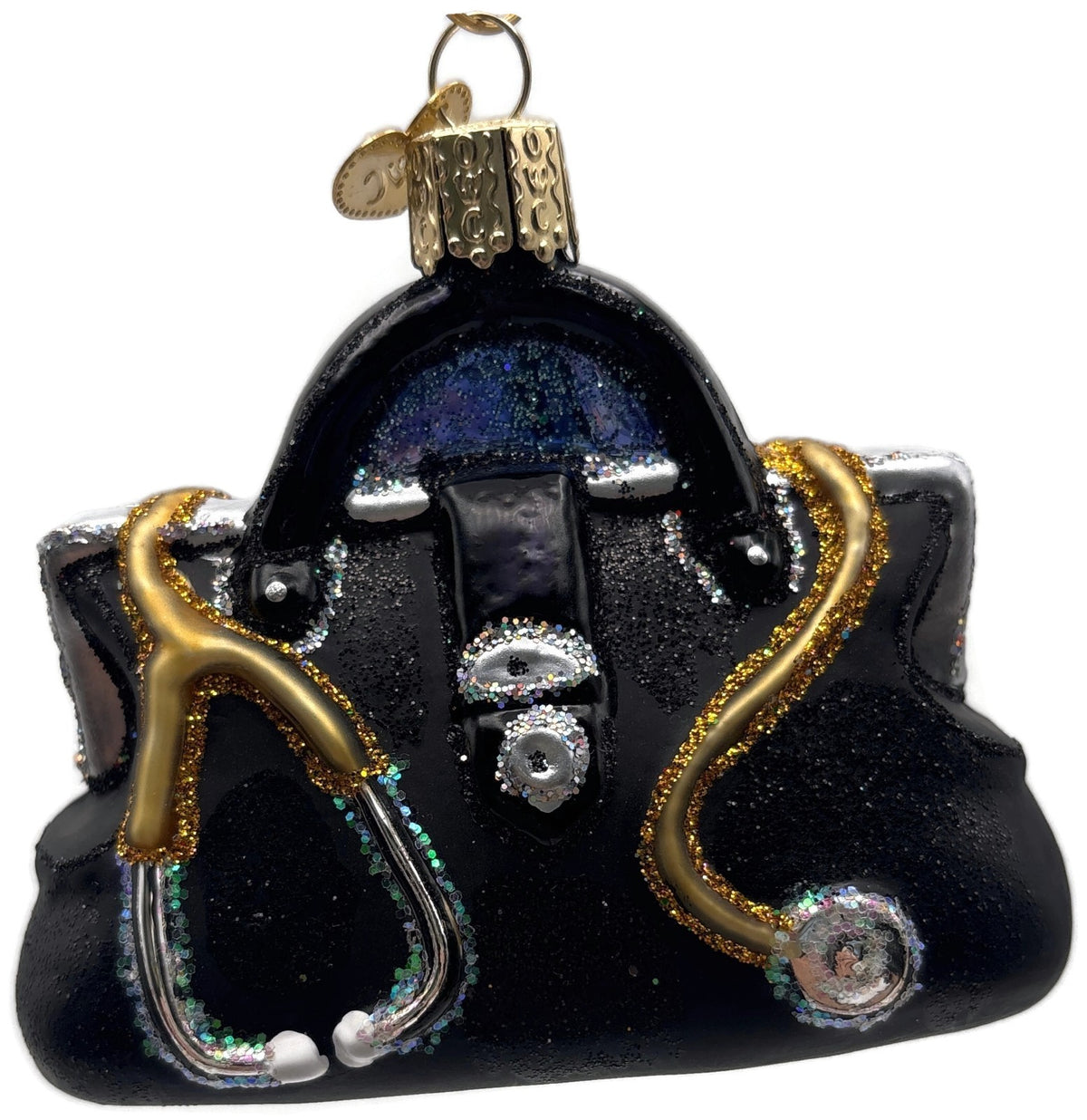 Old World Christmas 2006 Doctor's Bag Black Gold Glass OWC Christmas Ornament6