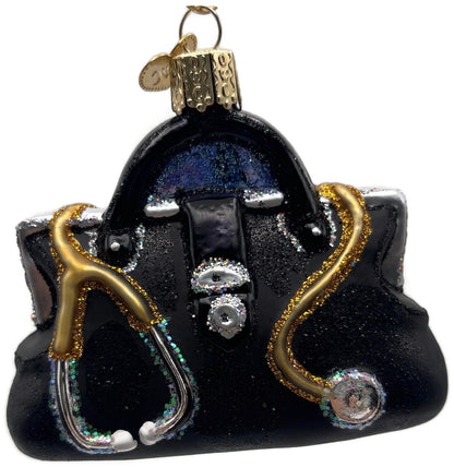 Old World Christmas 2006 Doctor's Bag Black Gold Glass OWC Christmas Ornament6