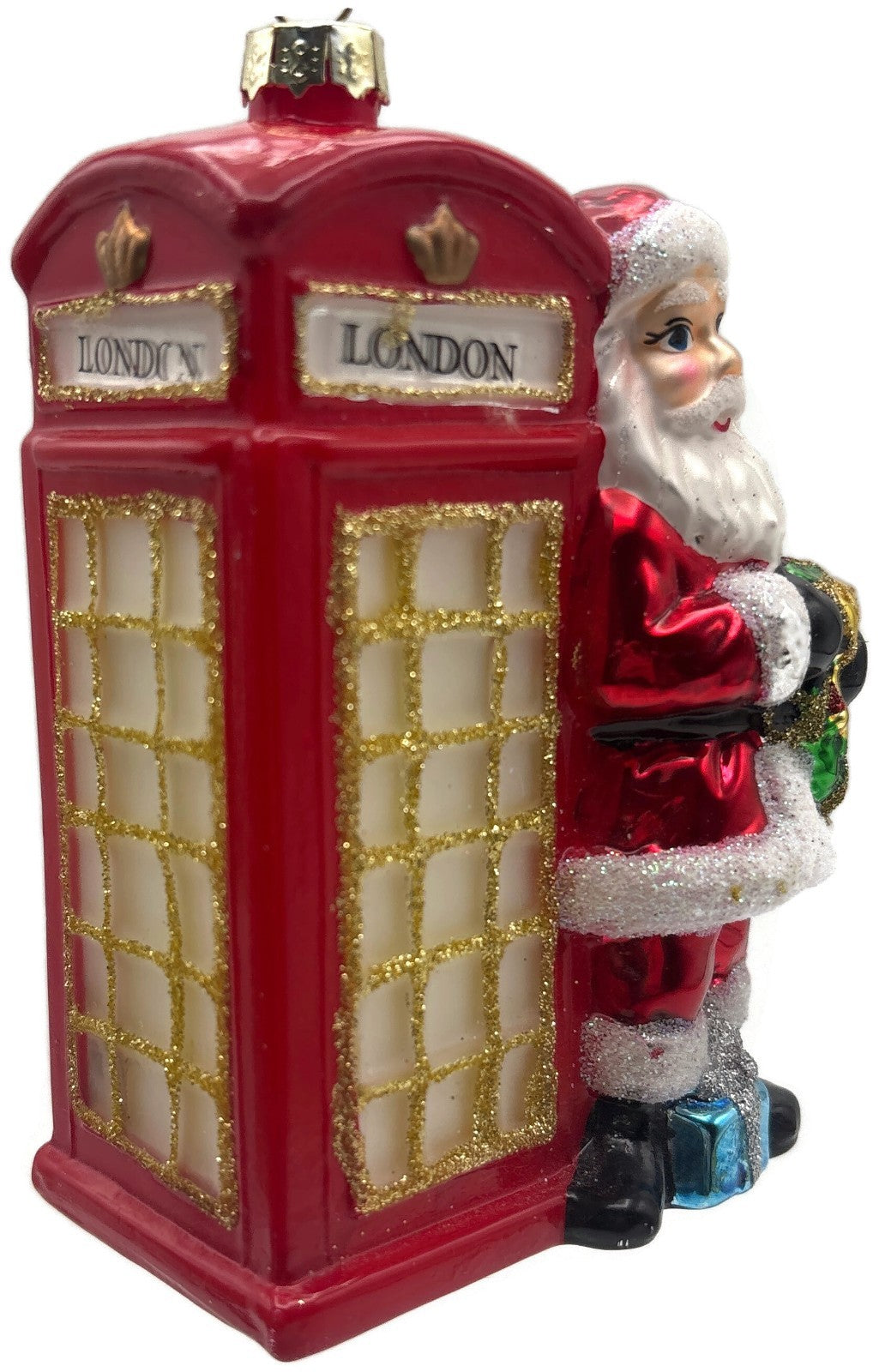 World Market England Glass Santa with London Phone Boot Christmas Tree Ornament9