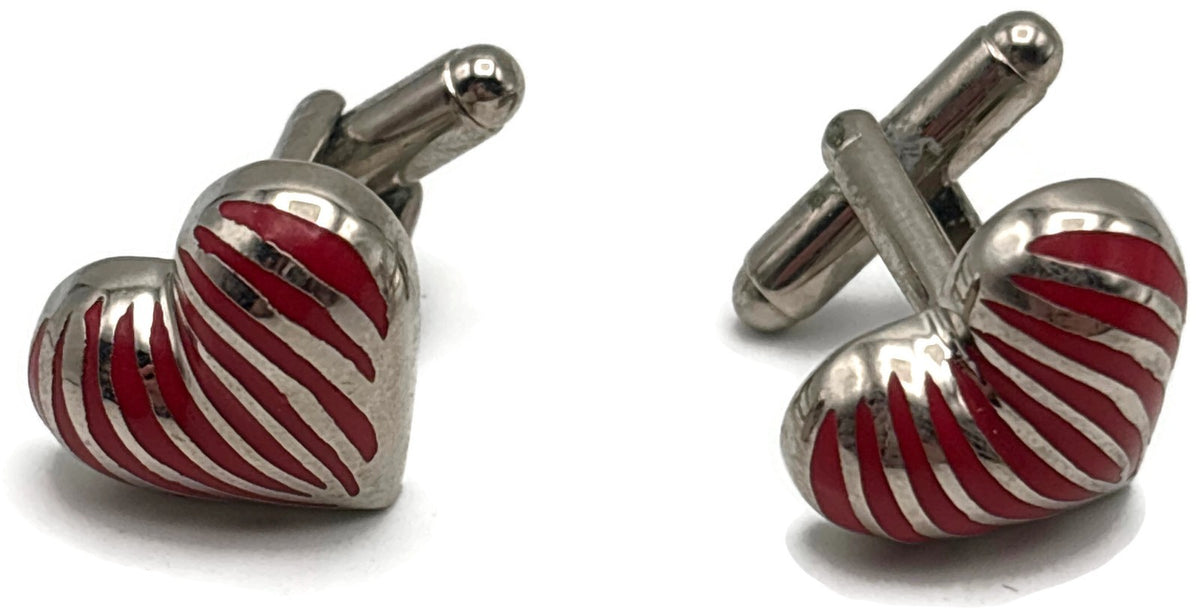 Paul Smith Heart Stripe Red Enamel Silver Tone Cufflinks Men's Signed0