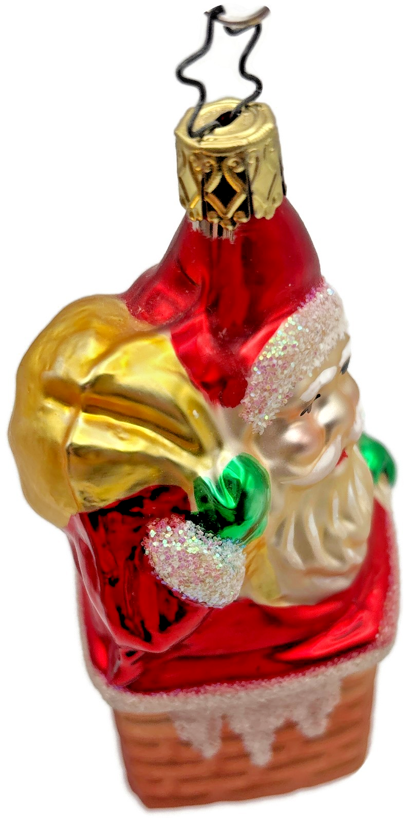 Busy Santa in Chimney Glitter Ornament Old World Christmas By Inge Glas 41262