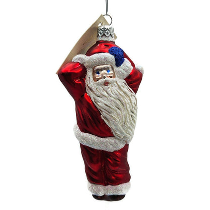 Patricia Breen Hold Onto Your Hat Red Santa Claus Glass Christmas Ornament 97211