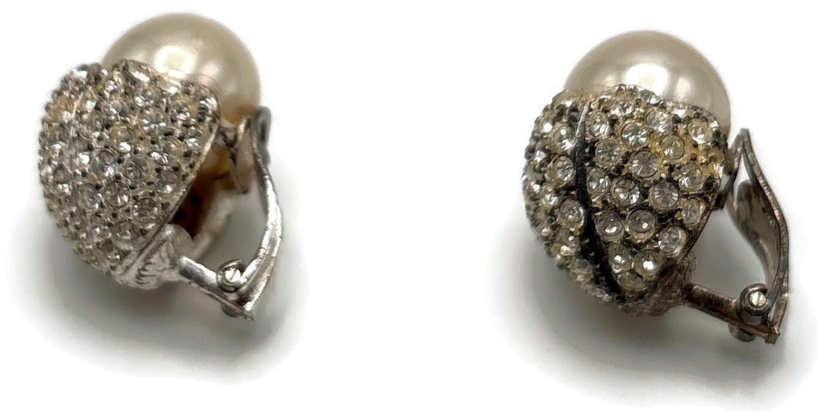 Ultima Edizione 925 Sterling Silver Pearl CZ Rhinestone Clip On Earrings Signed4