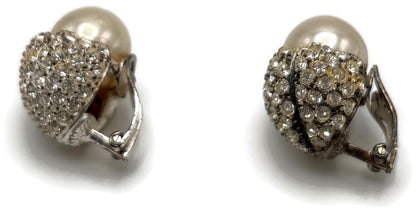 Ultima Edizione 925 Sterling Silver Pearl CZ Rhinestone Clip On Earrings Signed4