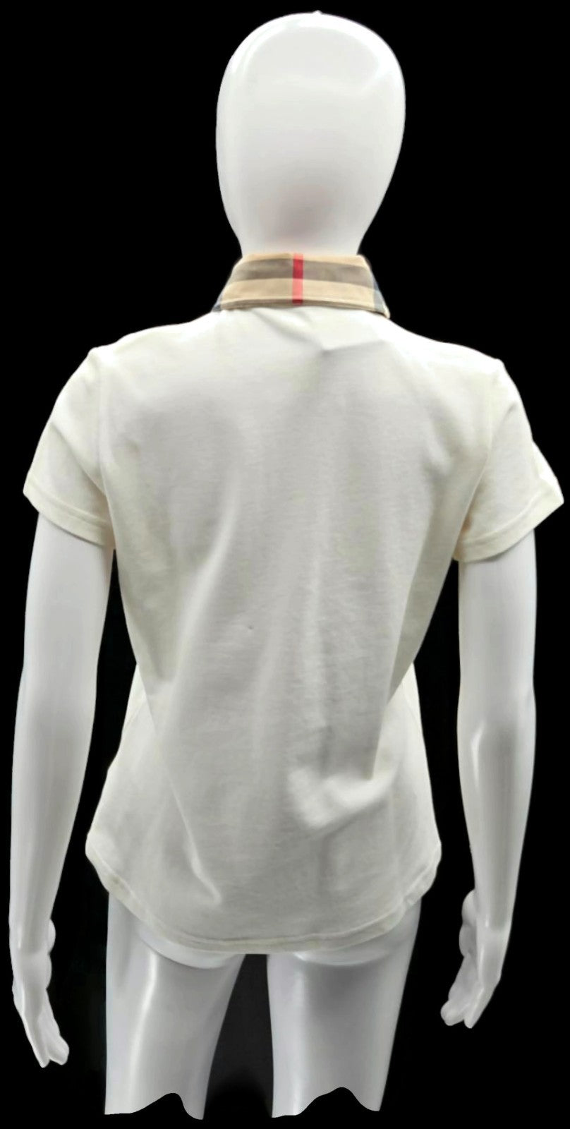 Burberry White Check Collar Short Sleeve Polo Shirt Women's Medium NWT4