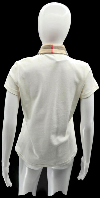 Burberry White Check Collar Short Sleeve Polo Shirt Women's Medium NWT4