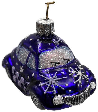 Patricia Breen Miniature Taxi Purple Snowflakes Christmas Ornament Signed 96310