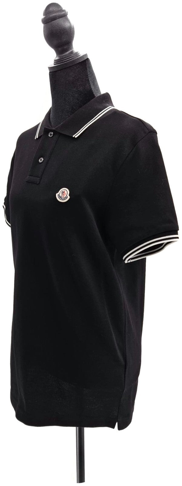 Moncler Men's Black Polo Shirt Size S Logo Tricolor Trim NWT F10918A70600 8455612