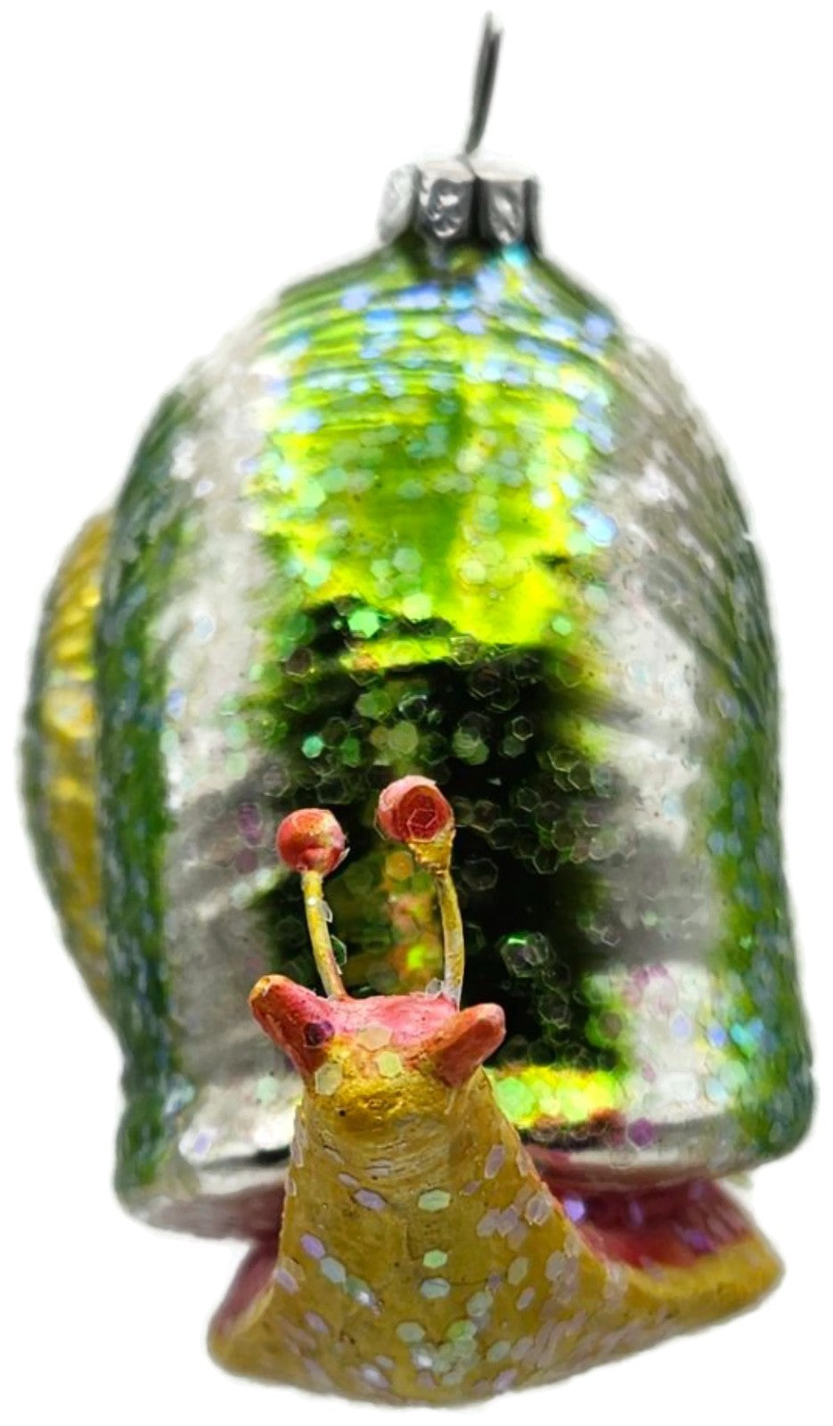 Green Glittered Snail Glass Christmas Ornament Spiral Shell9