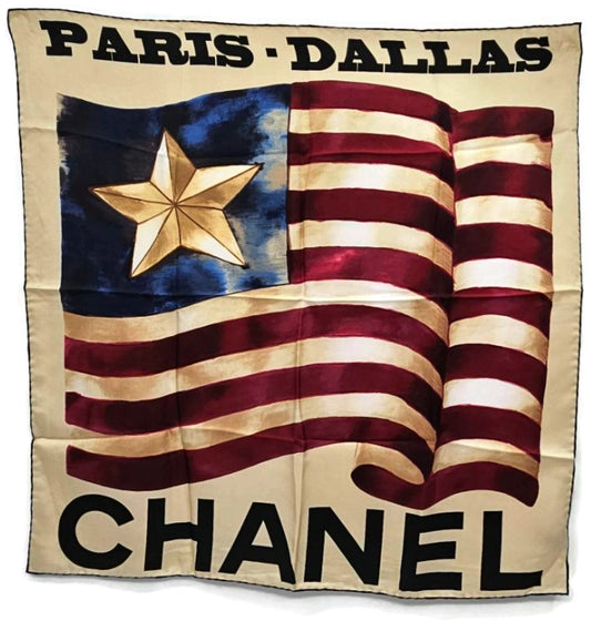 Chanel Paris Dallas Pre Fall Collection American Flag 26" Square Silk Scarf0