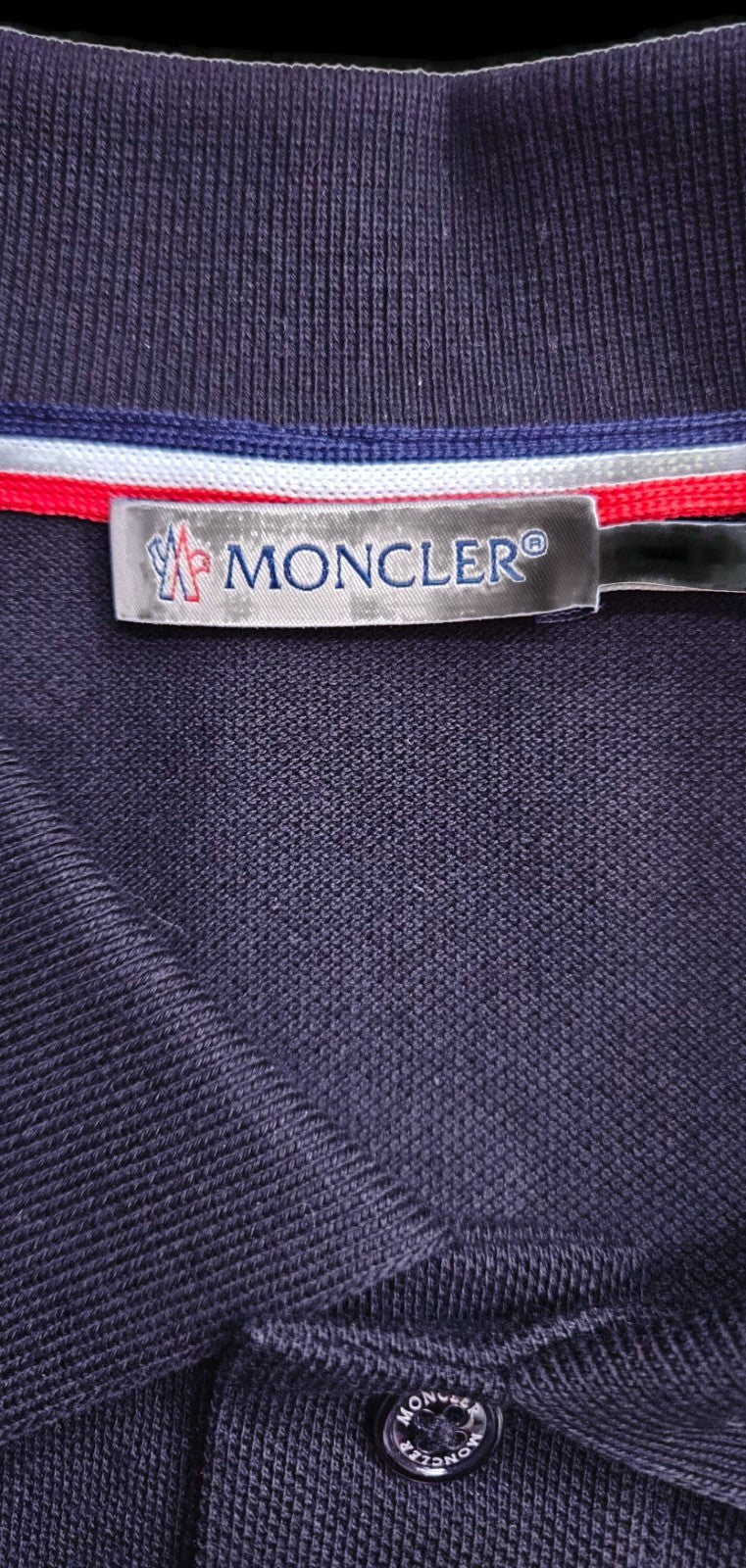Moncler Men's Black Polo Shirt Size S Logo Tricolor Trim NWT F10918A70600 845567