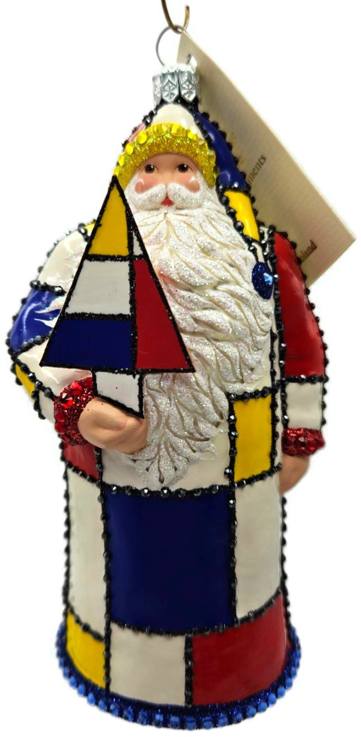 Patricia Breen De Stijl Santa Red Yellow Art Crystals Christmas Ornament 30070