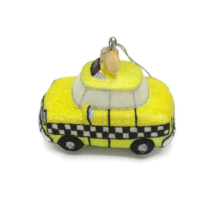 Landmark Creations Yellow Taxi Cab Car Checkered Christmas Holiday Ornament1