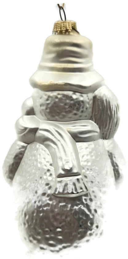 Silver Snowman With Broom Figural Glass Christmas Ornament 6.251