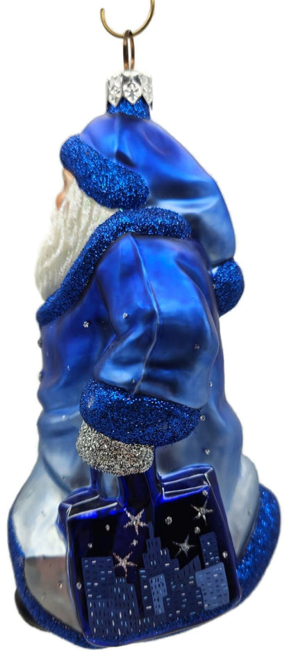 Patricia Breen City Santa Dawn Blue Silver Snowflakes Christmas Ornament10