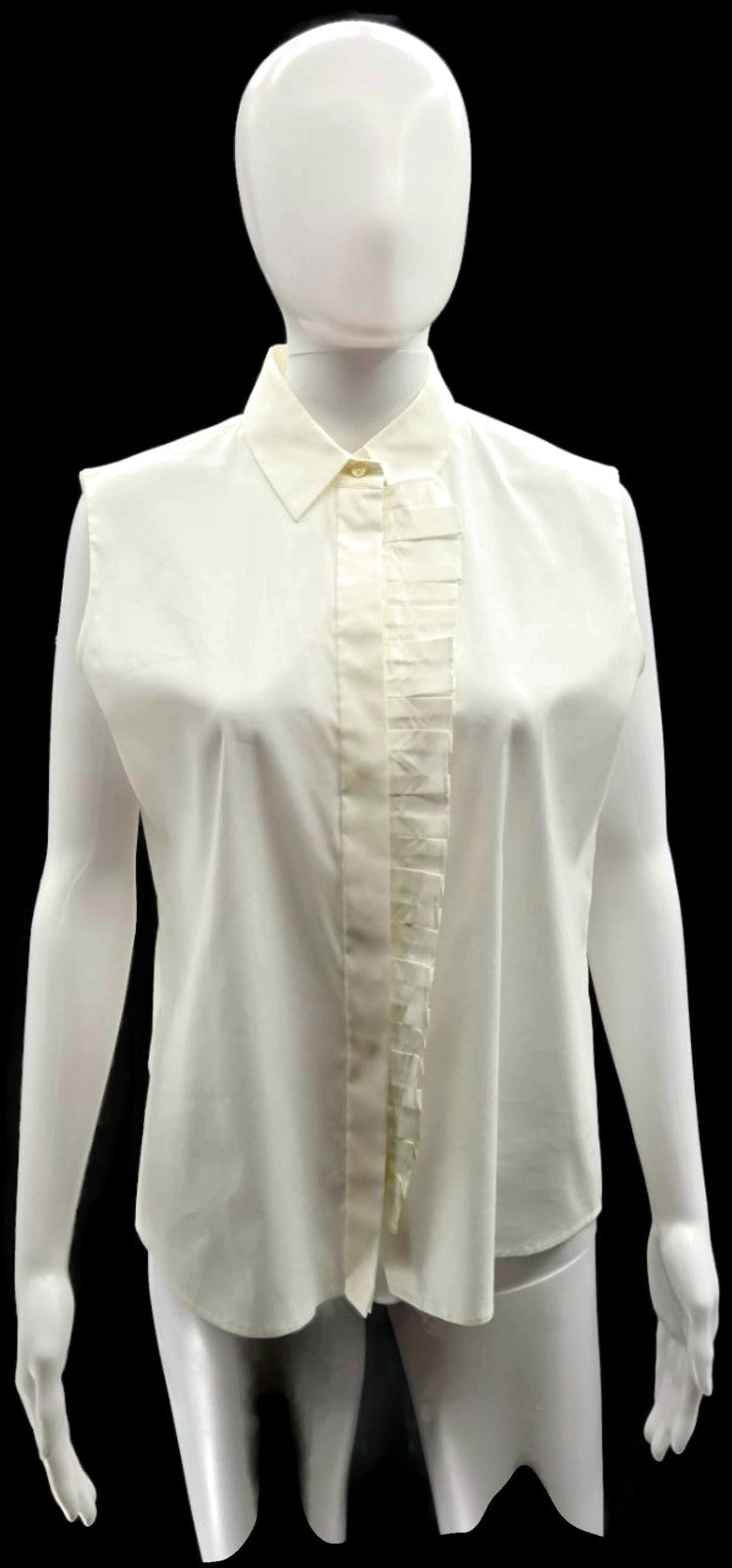 BOSS Hugo Boss Ivory Ruffle Button Front Sleeveless Blouse Women's US 6 Poland0