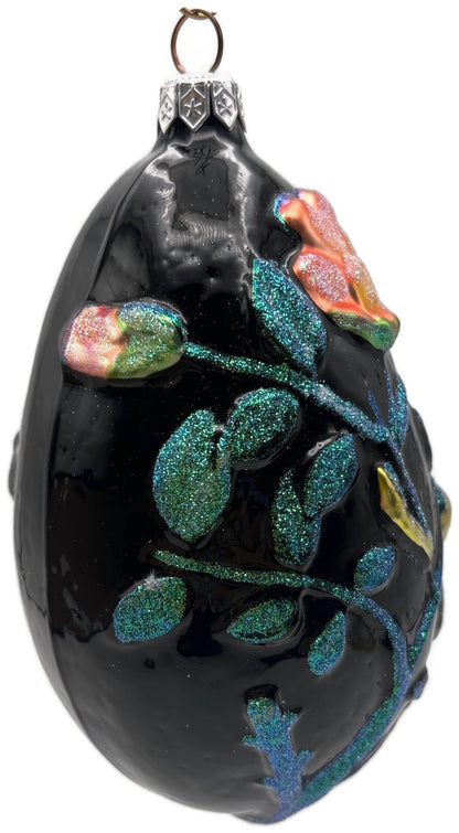 Patricia Breen 1996 Chrysalis Egg Black Floral Limited Easter Ornament 96082