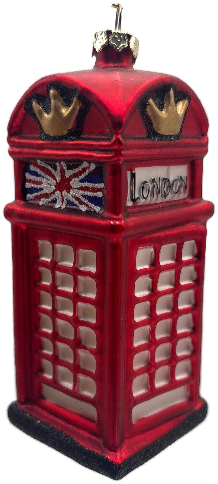 London Red Telephone Booth Crown Union Jack Glass Christmas Ornament England UK4