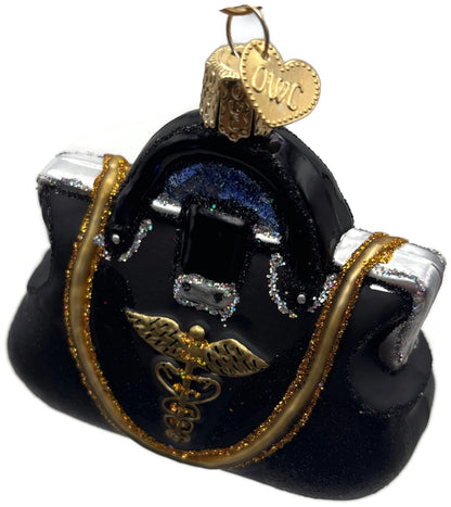 Old World Christmas 2006 Doctor's Bag Black Gold Glass OWC Christmas Ornament2