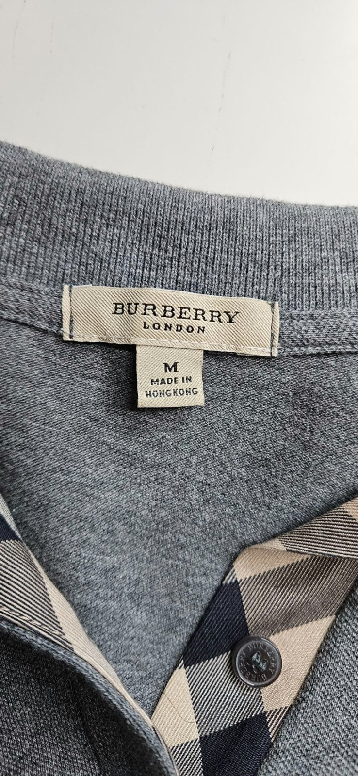 Burberry London Grey Melange Nova Check Placket Polo Shirt Women's M Stretch8