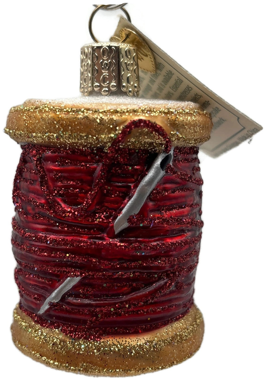 Old World Christmas Spool of Thread Sewing Needle Quilter Merck Red OWC Ornament0