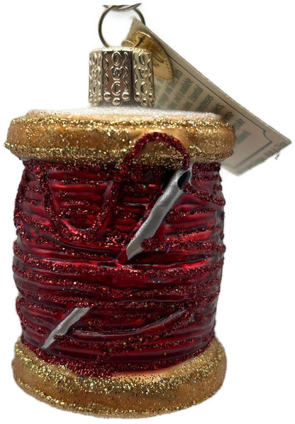 Old World Christmas Spool of Thread Sewing Needle Quilter Merck Red OWC Ornament0