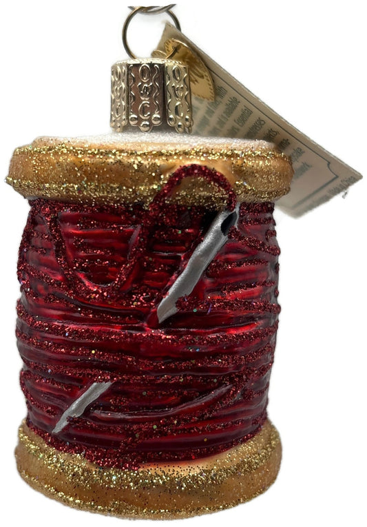 Old World Christmas Spool of Thread Sewing Needle Quilter Merck Red OWC Ornament0