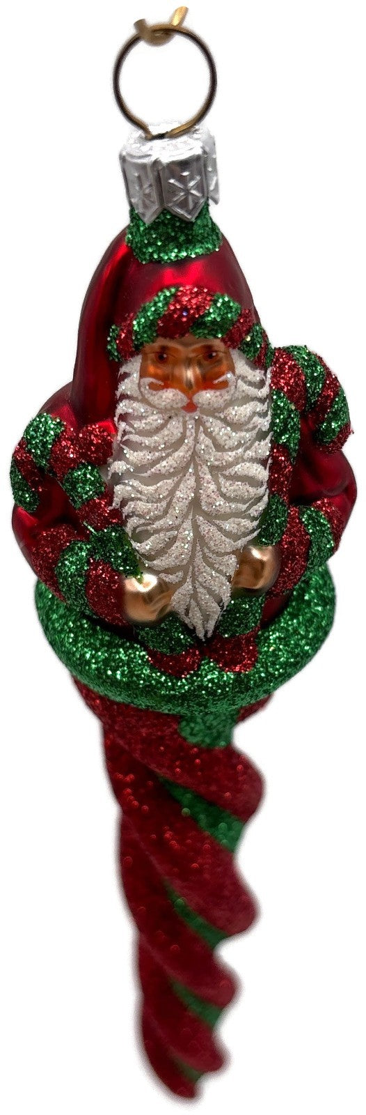 Patricia Breen Santa Sopel Red Twisted Candy Cane Glass Christmas Ornament 23448